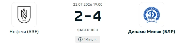 Нефтчи Динамо Минск результат матча от 22 июля