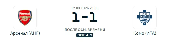 Арсенал - Комо результат матча