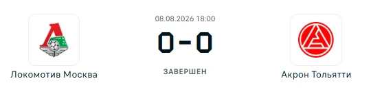 Локомотив Москва - Акрон результат матча 08.08.2026