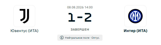Ювентус - Интер результат матча 08.08.2026
